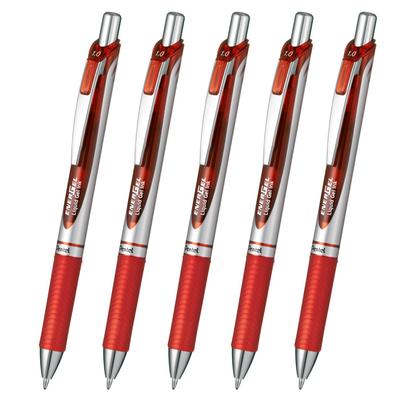 Pentel Energel Шариковая ручка с гелевыми чернилами, нажимной механизм, Серебристый, 5 ручек, Ручка, Тип, 1,0 мм, Корпус, XBL80-B, Красный,