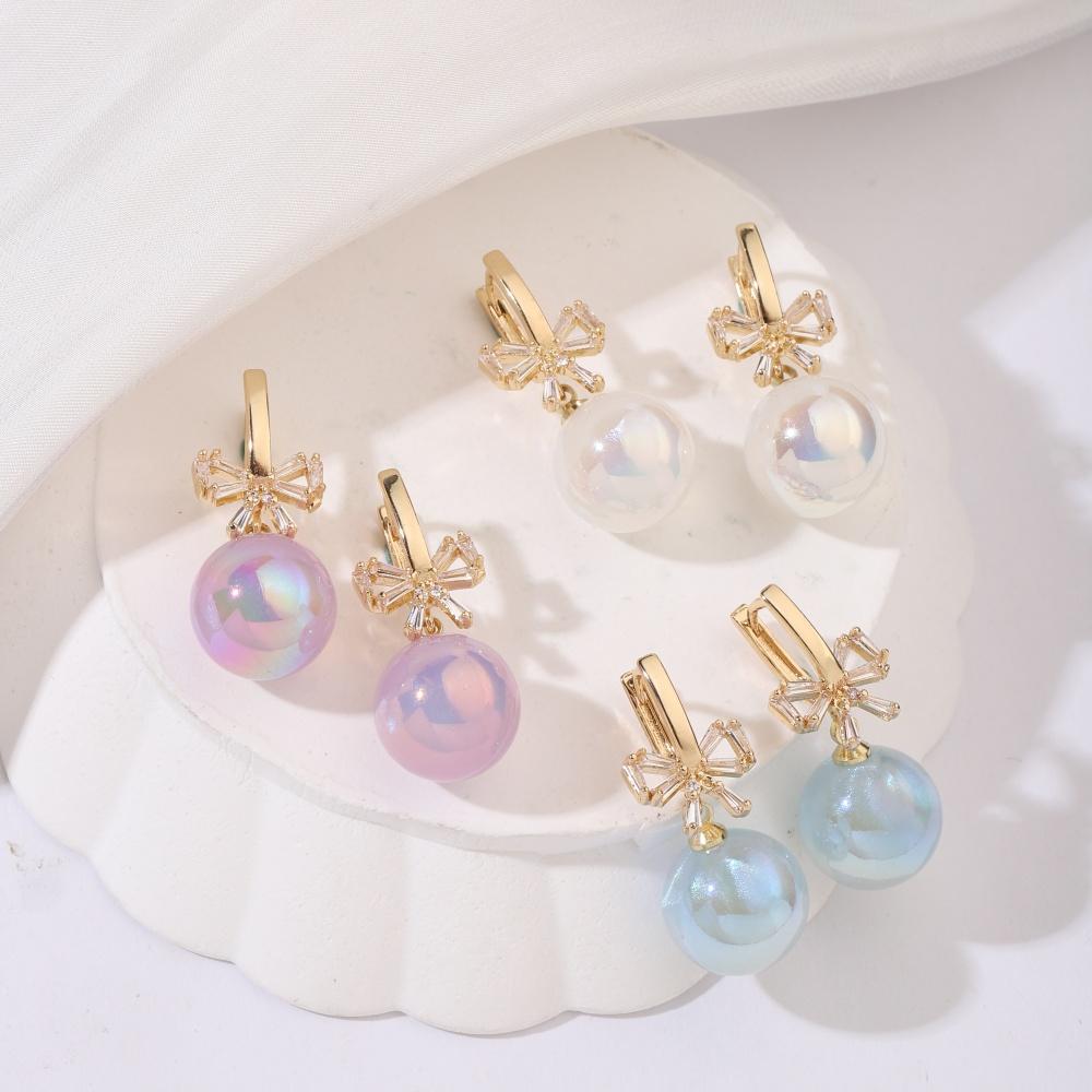 1 пара сверкающих круглых висячих сережек с искусственным жемчугом для женщин с кубическим цирконием, галстук-бабочка, ювелирные изделия, свадебные аксессуары