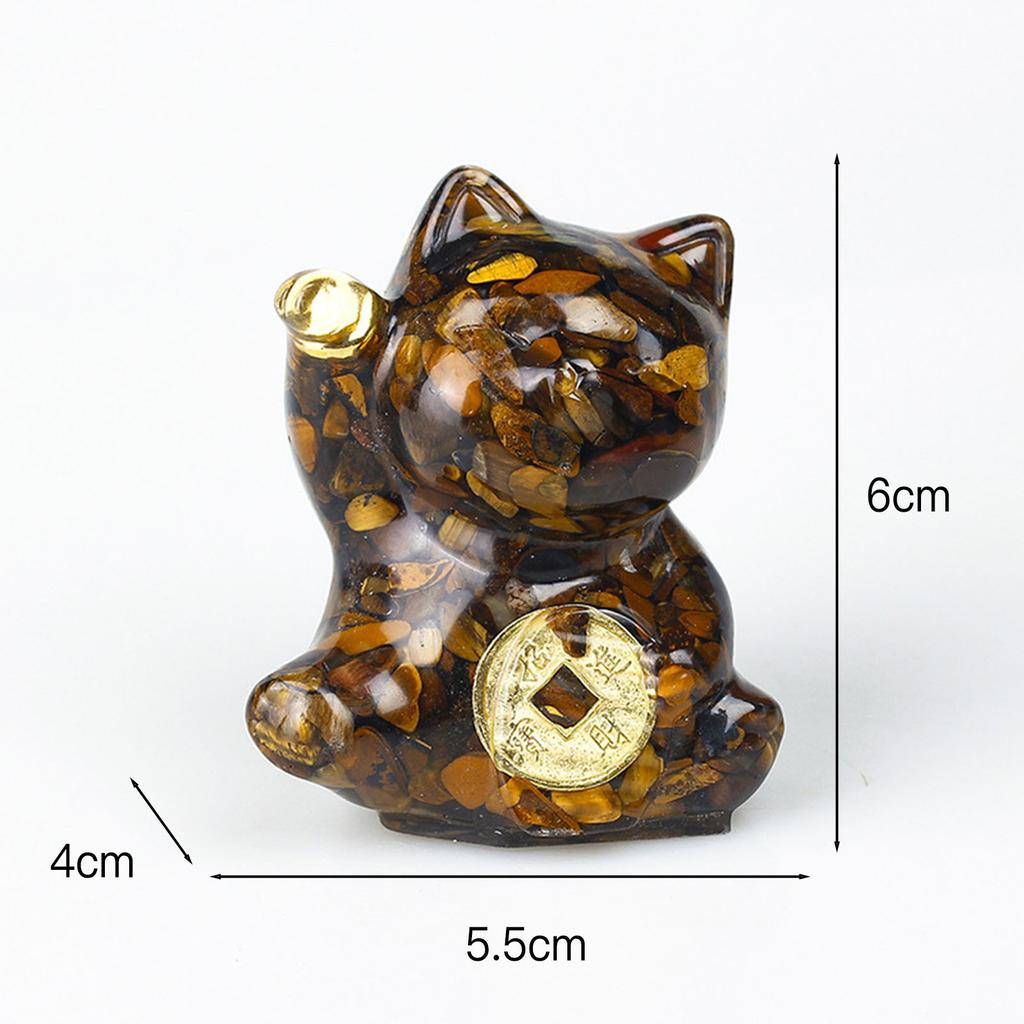 Mini Fortune Cats Statue Decor Crystal Epoxy Resin Cat Statue Attract Good Luck Money Wealth Gift for Men Women Desk Figurines
