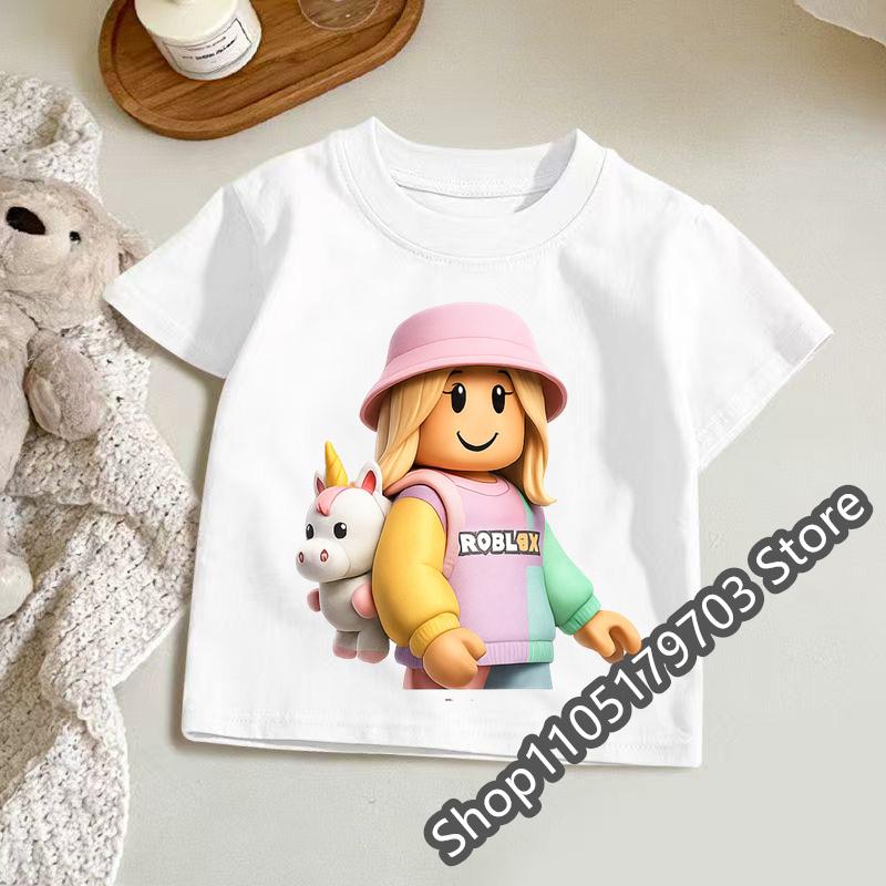 Roblox Cartoon Graphic Printed Short Sleeved Boy And Girl Cute Casual Tee Summer Fashion Streetwear Top Leisurely TShirt
