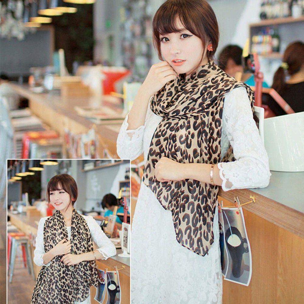 Ladies Women's Fashion Stylish Silk Gauz Chiffon Soft Stole Leopard Shawl Scarves Scarf Wrap