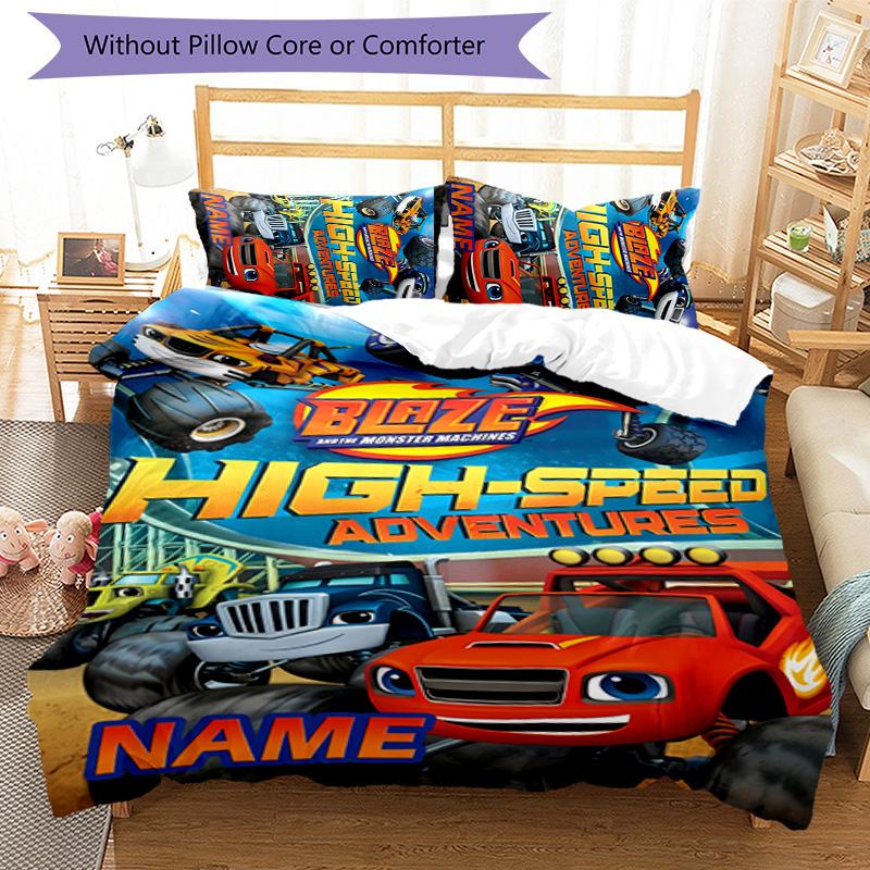 3pcs Blaze and the Monster Machines3 Cover Set - Personalized Name, HD Printed Bedding with 1 Cover and 2 Pillowcases - Perfect for Home Decor,