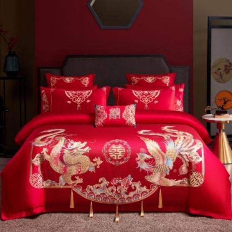 Новый китайский стиль большая красная вышивка свадебный пододеяльник полированное свадебное постельное белье свадебный комплект из четырех предметов многопредметный набор