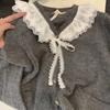 Весна Осень Сладкий Кукольный Воротник Фонарик Кружевная Кардиган Однобортный Свободный Свитеры Милый Вязаный Женский Топ