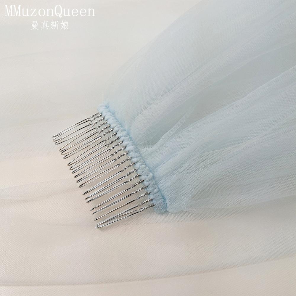 Plain Solid Color Tulle Bridal Veil Single Layer Soft Flowy Simple Wedding Veil White Lavender Light Blue Floor Length Veil For Bride Elopement Shoot