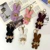 New PU Leather Bunny Keychain Bow Decoration Versatile Car Key Ring Solid Color Bag Charm Gift