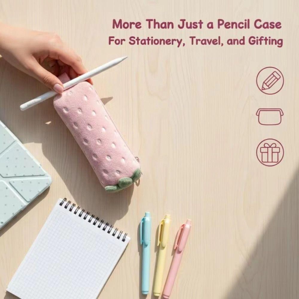 Printed Pencil Storage Bag Large Capacity Pen Organizer Plush Strawberry Pencil Case Children