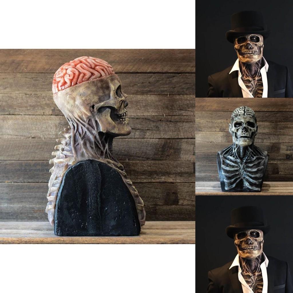 Strašidelná kostra biochemická maska pro halloweenské kostýmy celoobličejová silikonová souprava s kloboukem