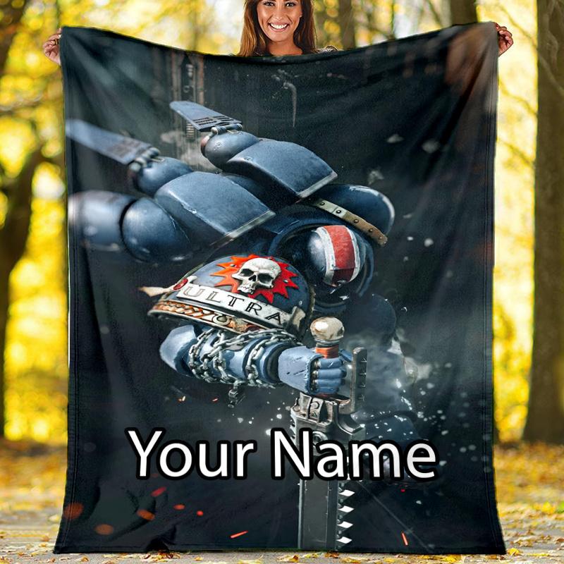 Custom Name Warhammer 40K Theme Printed Blanket - Perfect for Couch, Bed, Travel & Outdoor Use | Machine Washable, Cozy & Durable.