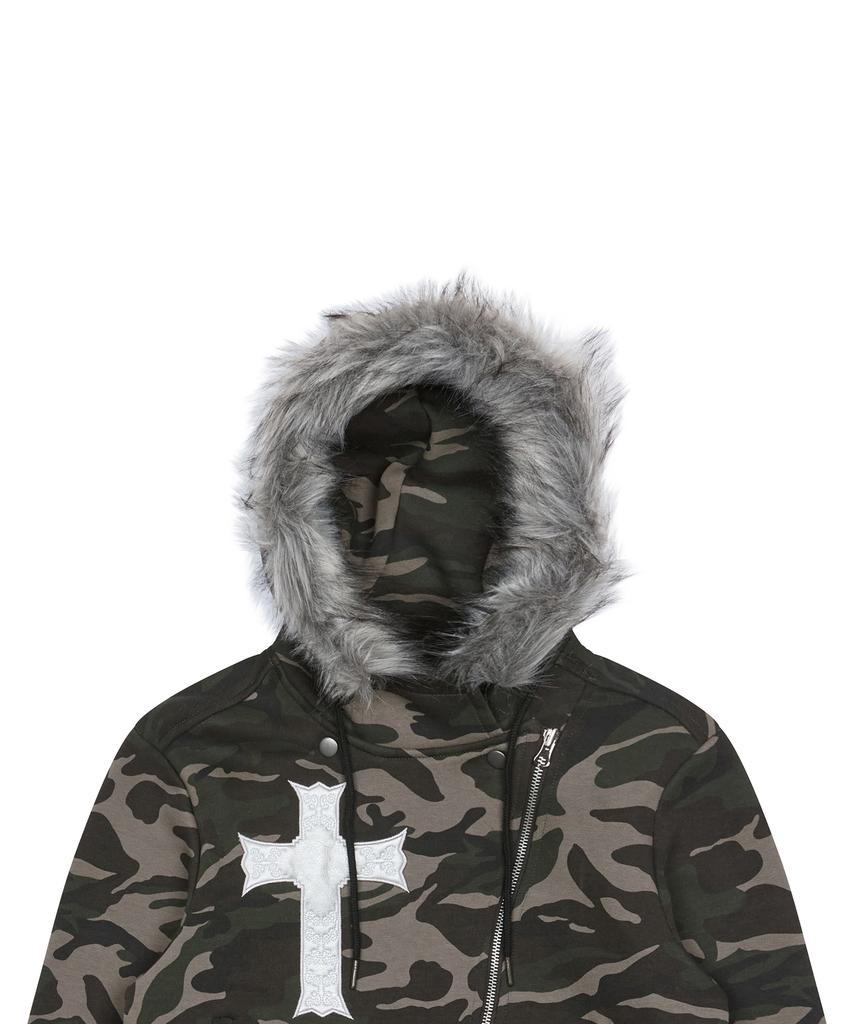 Luvistrue Gt Мех Несбалансированный Капюшон На Молнии(Camo)