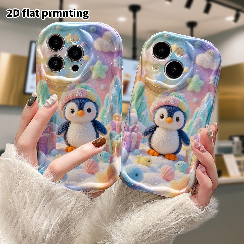Phone Case: 2D flat, suitable for iPhone 18, 17, 16, 15, 14, 13, 12Pro protective case, cute little snow penguin, perfect Christmas and Halloween holi