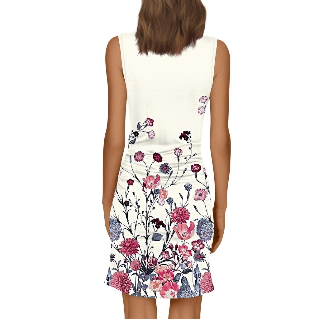 Женское модное повседневное облегающее летнее платье с принтом, облегающее талию, без рукавов