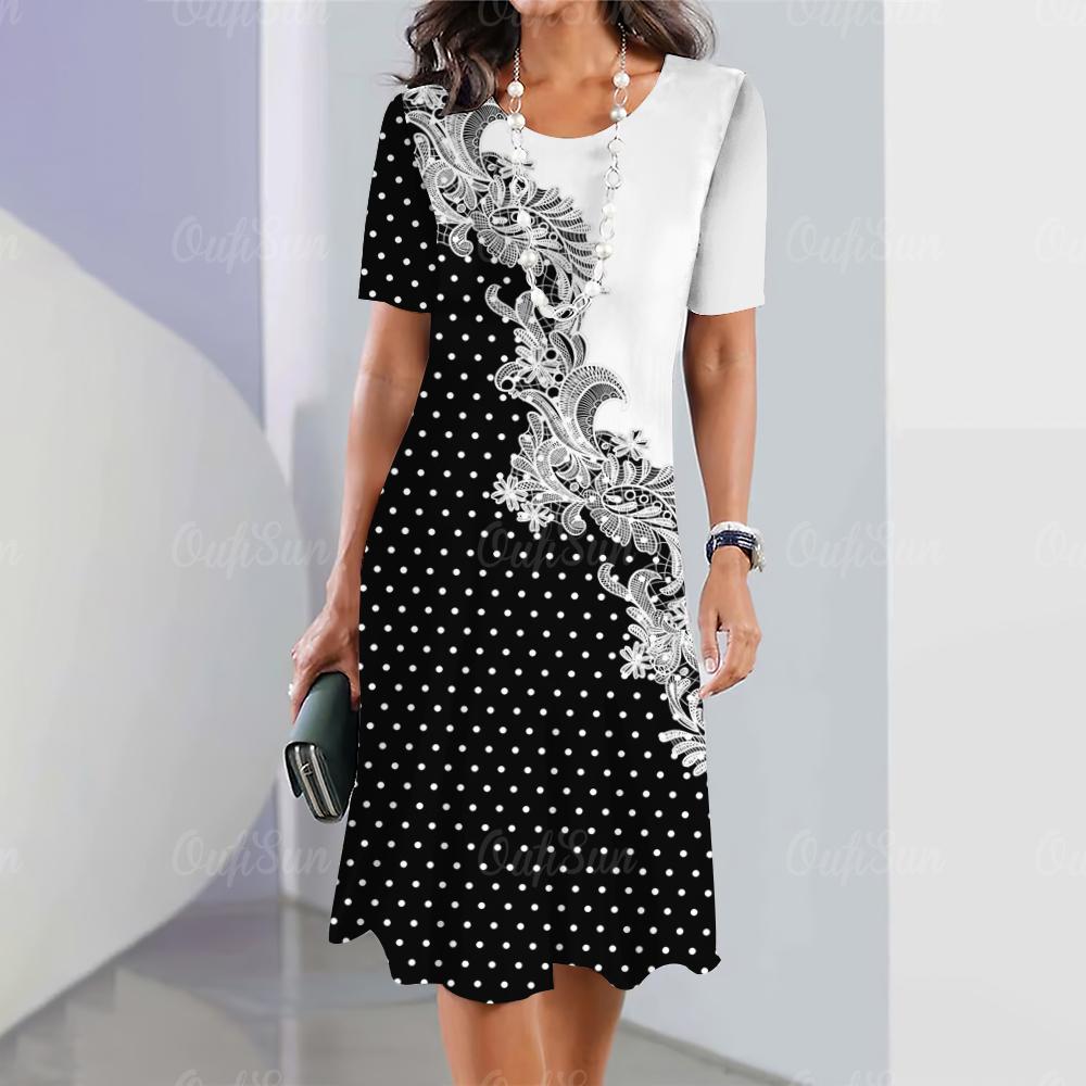 New Vintage Women's Dresses Floral Patchwork Printed Elegant Casual Short Sleeve Dress Y2k Loose Oversized Fashion Dress 2023