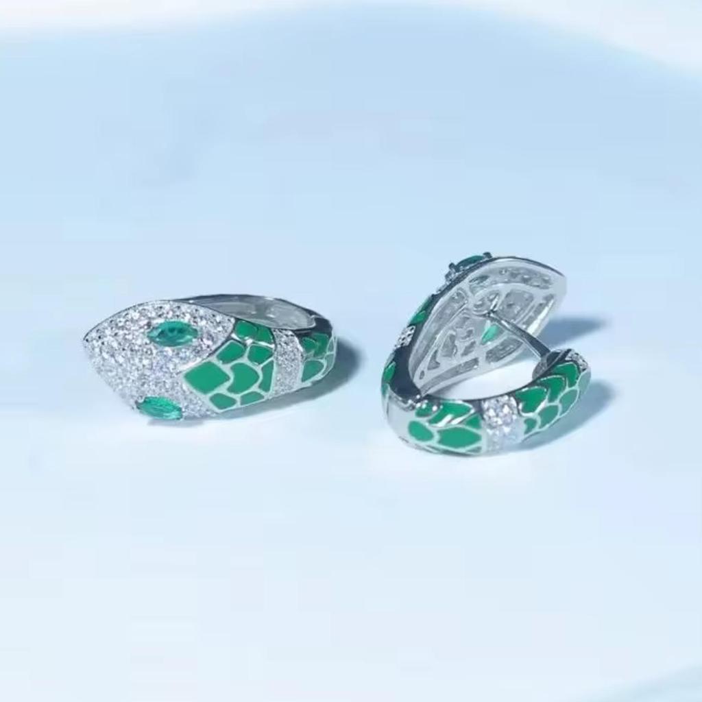 925 стерлингового серебра змея серьги женские модные элегантные сверкающие зеленые циркониевые змея серьги кольца на заказ модные ювелирные изделия