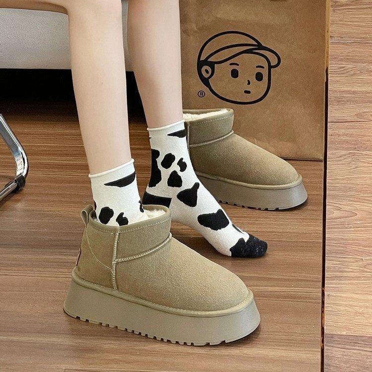 Женские зимние ботинки с толстой подошвой, нескользящие, новые зимние теплые ботинки 2025 года, с одной педалью, с набивкой и утолщенным хлопком