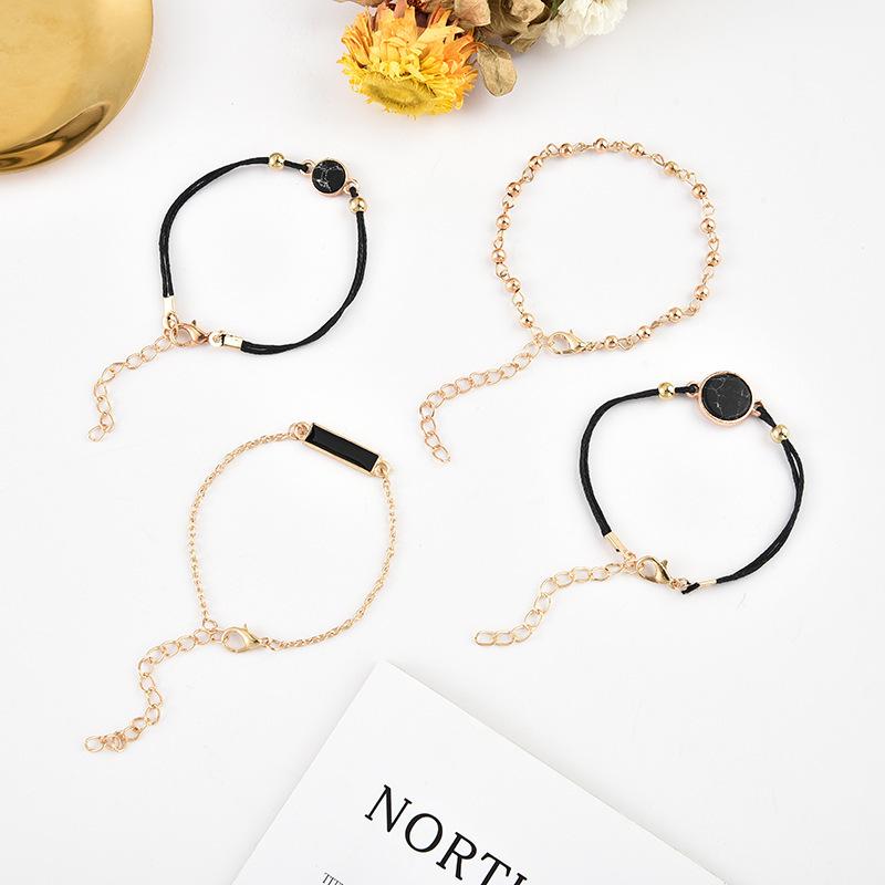 Модный набор браслетов с черно-бирюзовым узором: Европейско-американский стиль, ручная работа, 4 предмета