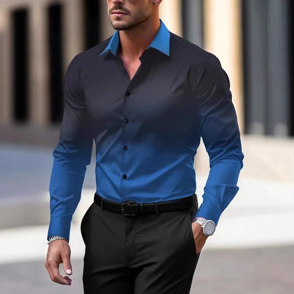 Mens Long Sleeve Gradient Print Casual Autumn Shirt