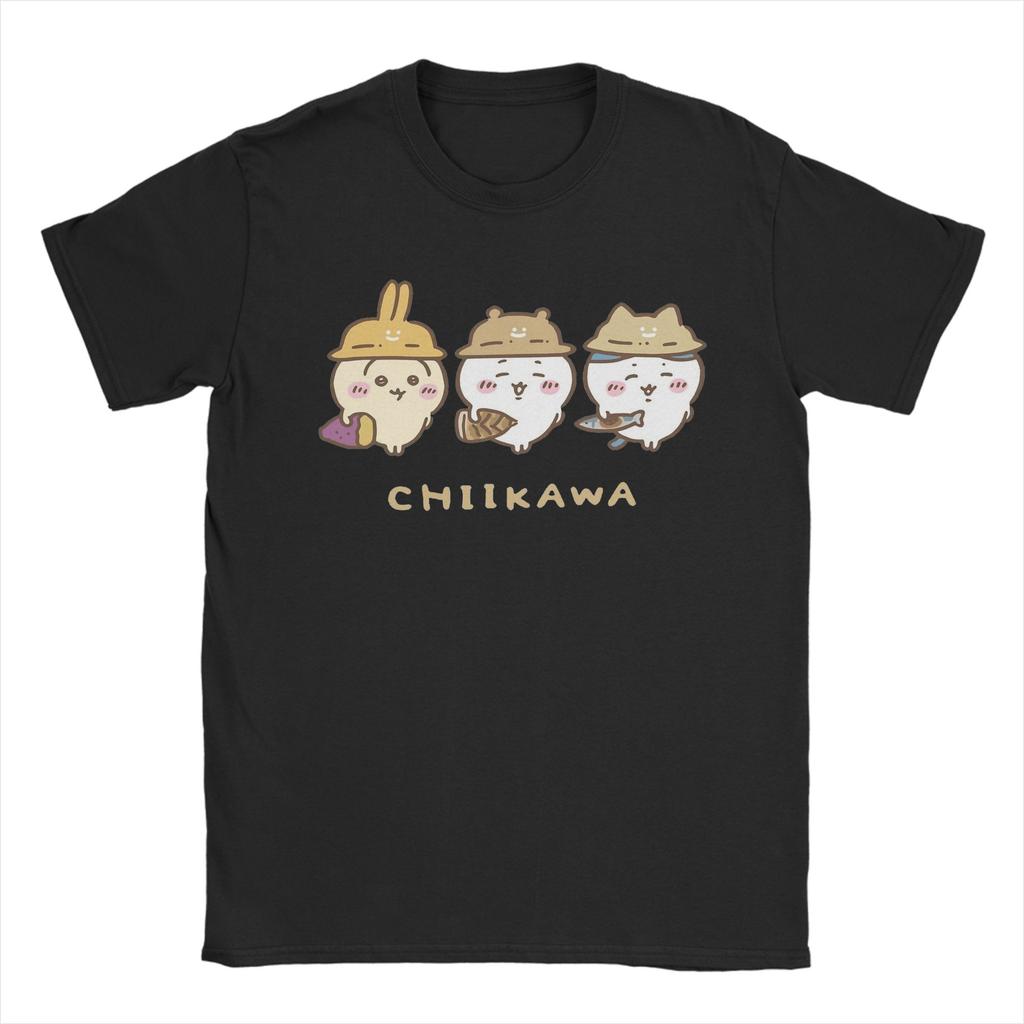 Мужские футболки Chiikawas Hachiware Usagi Милые Kawaii Хлопковая одежда Повседневная с коротким рукавом Круглый вырез Летняя футболка