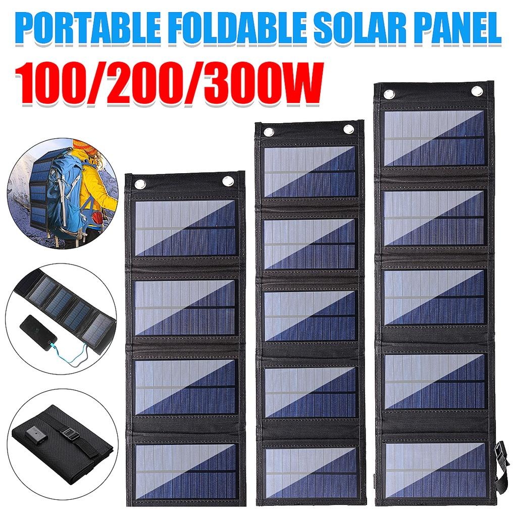 5V 100W/200W/300W USB Складная солнечная панель Портативная гибкая маленькая водонепроницаемая складная солнечная панель для мобильного телефона Зарядное устройство черного цвета