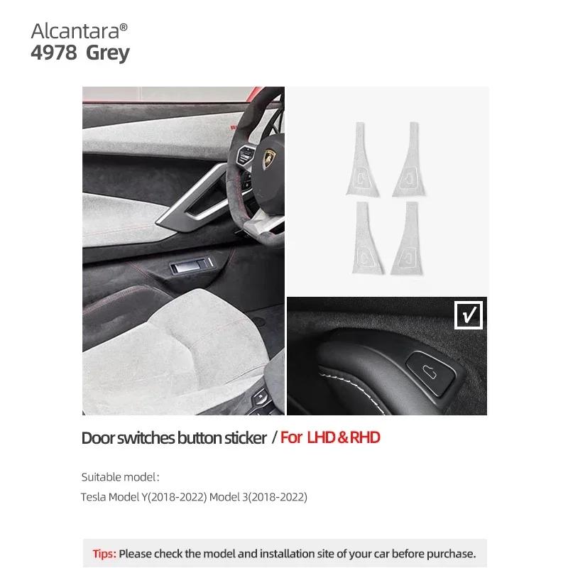 Betterhumz 4PCS Door Button Trim Sticker for Model 3 Y Tesla Car Window Control Panel Made of Alcantara Cover Interior Accessory