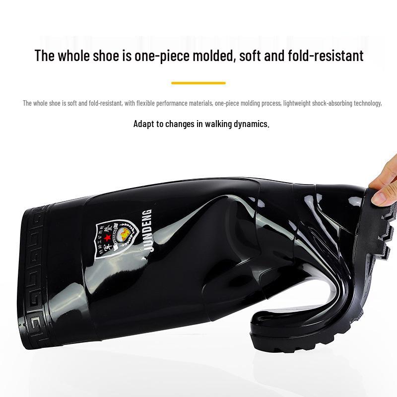 3537 Black 45CM Men's Extra High Rain Boots - Waterproof PVC Work Footwear for Construction Safety