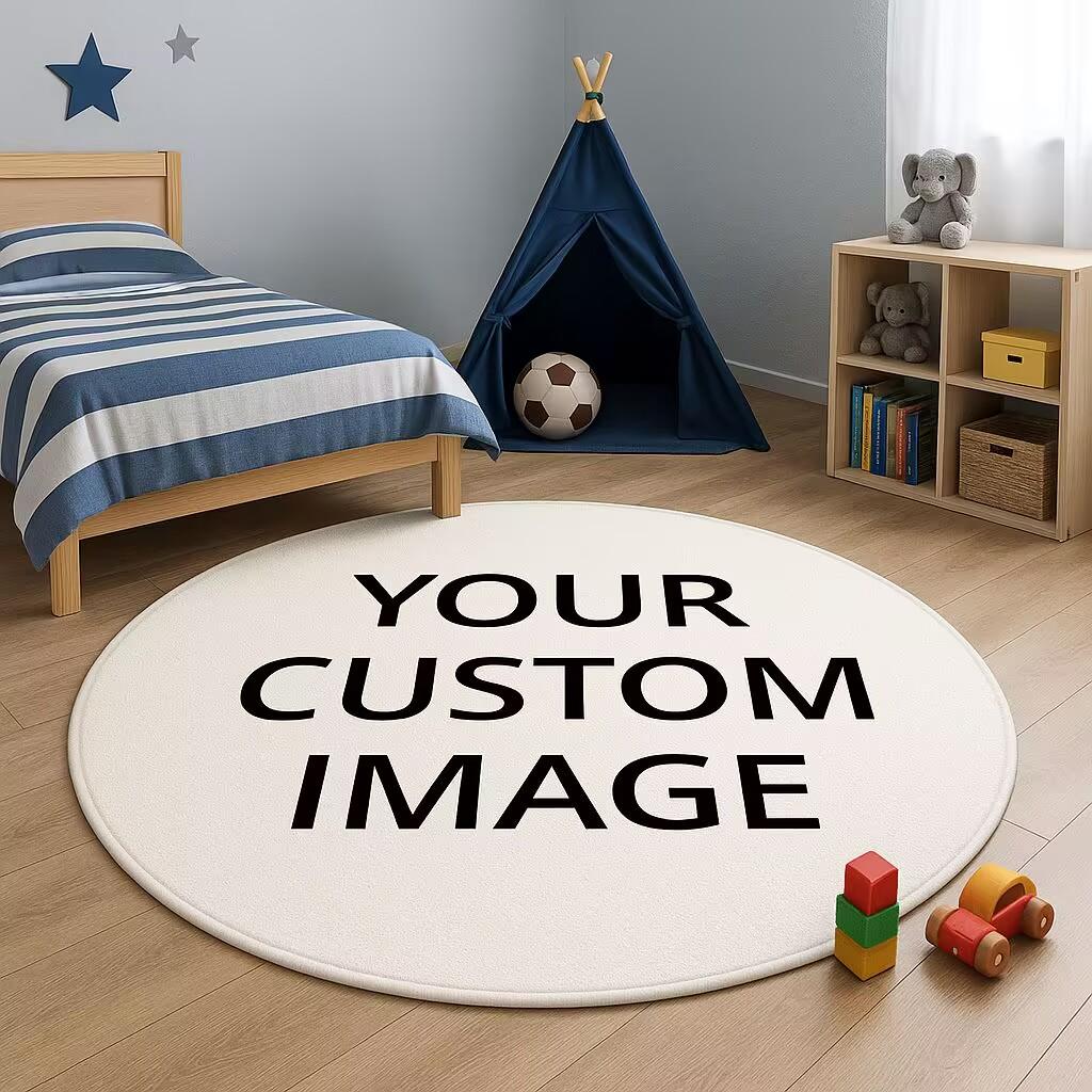 Custom Photo Round Rug for Kids Room Princess Pink Play Mat Soft Non-Slip Carpet for Girls Boys Bedroom Personalized Floor Mat