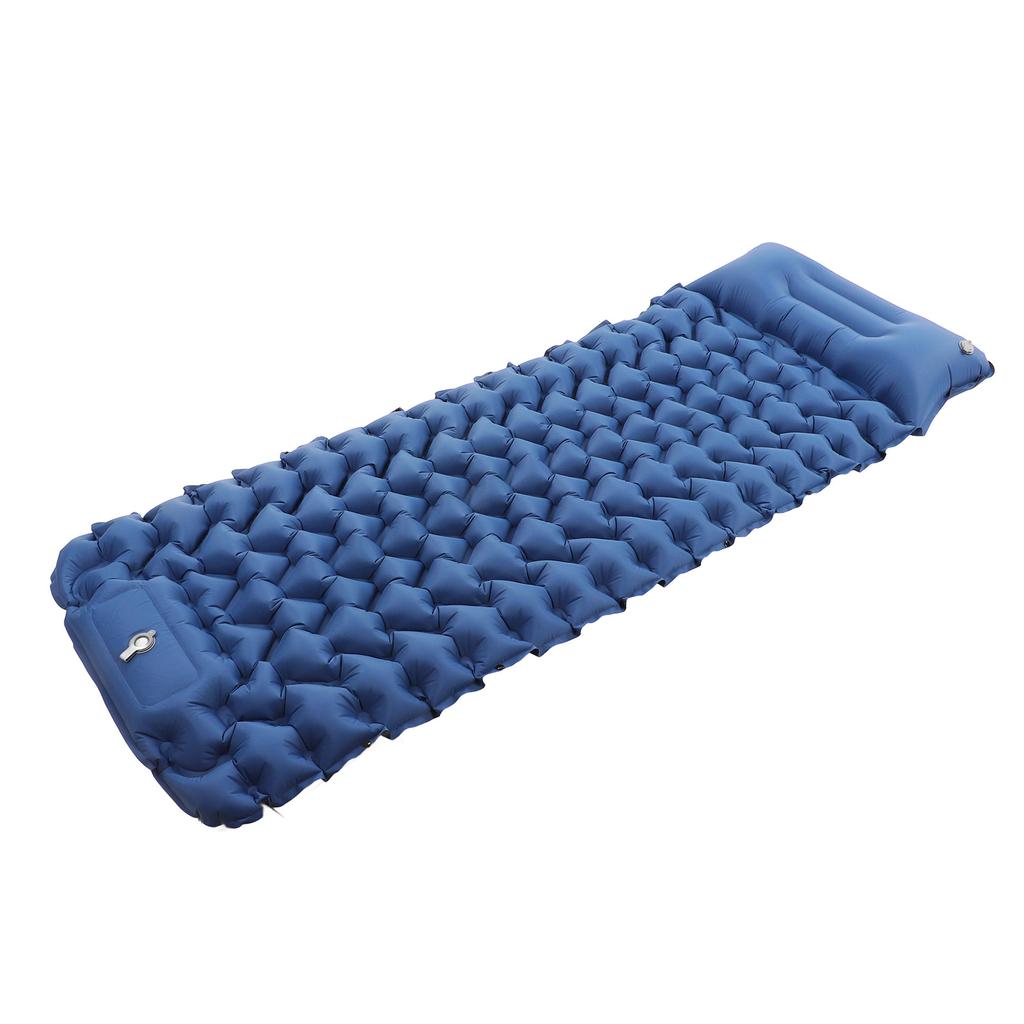 Camping Sleeping Pad Navy Blue Lightweight Moistureproof Inflatable Double Mattress With Storage