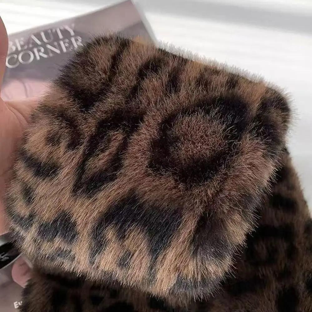Botvotee Fur Faux Collar Cute Thicken Warm Leopard Print Scarf Windproof Soft Faux Fur Scarf Faux RabbitWinter Scarf Neck Wrap