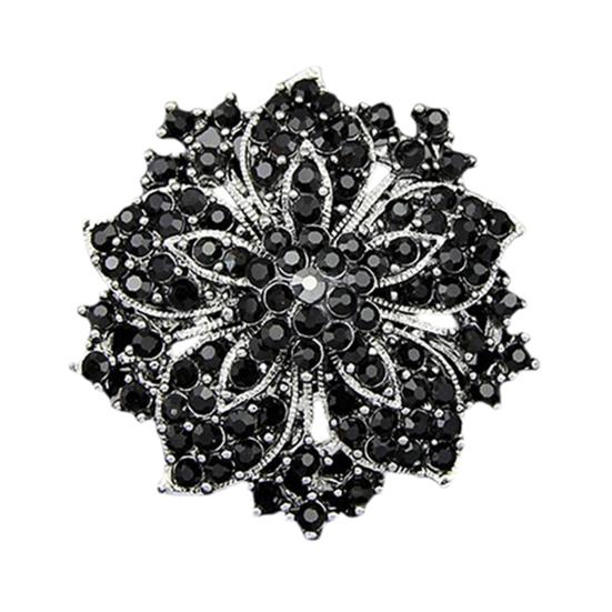 Brooch Pin Anti-rust Silver Plated Brooch Rhinestone Round Blossom Flower Breastpin for Dating Wedding Party