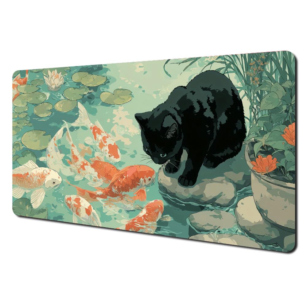 Vibrant Koi Fish And Cat Design Mtg Playmat Magic Card Battle Mat 35x60cm Gathering Gaming Mats Tapete Magic Mtg Card Pad