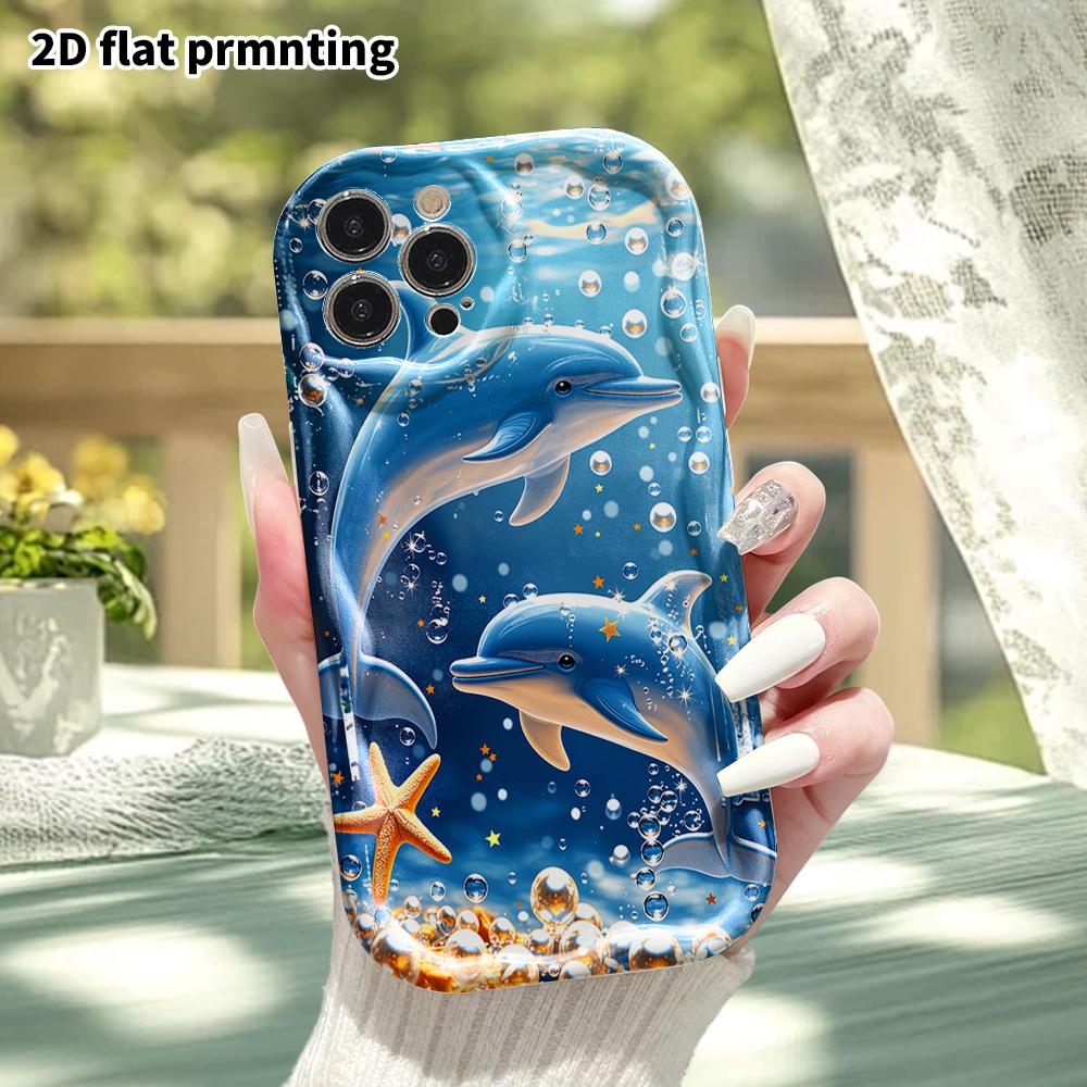 Phone Case: 2D flat, fits iPhone 12Pro, 13, 14, 15, 16, 17, 18, phone decoration, dolphin bubbles, perfect Christmas or Halloween gift