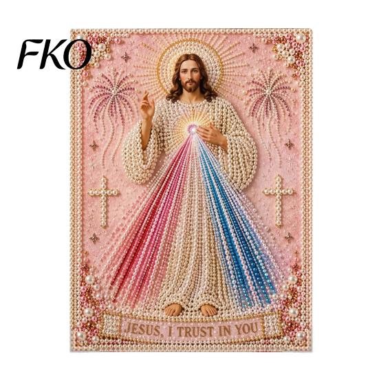 DIY Pearl Painting Kit for Adults Mary Kit, Divine Mercy Jesus Holy Art Religious Faith-based Craft Faux Set Beginners Christian Wall Decor