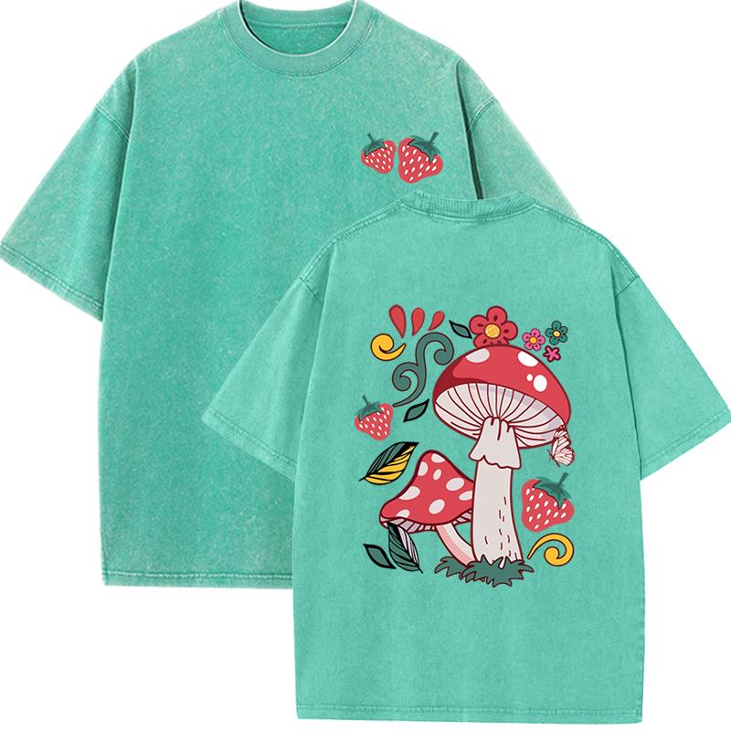 Красивые грибы и вкусные клубники принт стираные женские футболки летние хлопковые футболки с круглым вырезом верхняя модная одежда