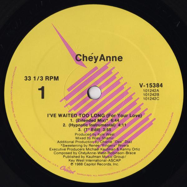 12-дюймовая пластинка CHYANNE Ive Waited Too Long For Your Love V15384 Capitol Records 1988 США SoulFunk Б/у