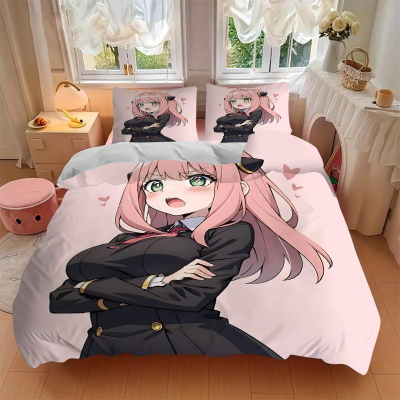 Pink Hair Anime Girl Print 3Pcs Bedding Setduvet Cover With 2 Bedropillowcase Home Birthday Gift