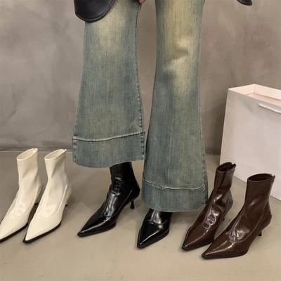 Женские короткие сапоги на высоком каблуке, модные туфли на молнии в стиле ретро, осенне-зимние туфли с острым носком для выпускного вечера и танцев