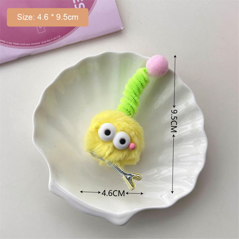 Cartoon Big Eyes Plush Ball Hairpins for Women Girls Funny Rainbow Color Ugly Doll Bangs Side Duck Bill Clips Barrettes Headwear