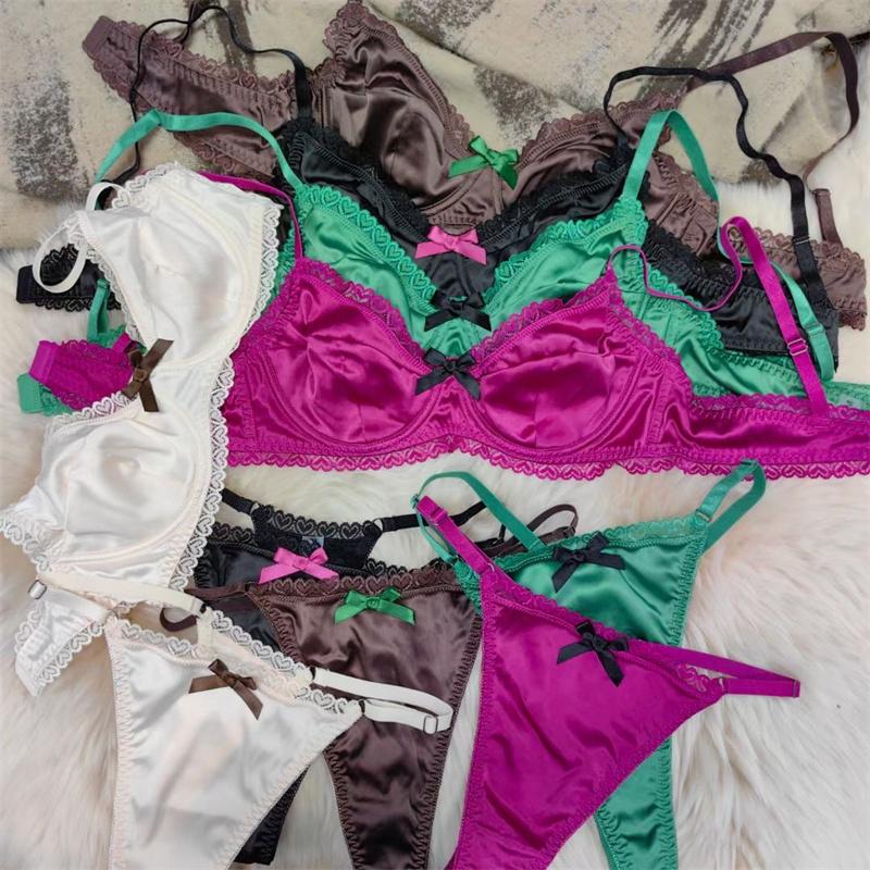 Комплект нижнего белья из французского шелка Ice Silk для женщин, сексуальный ультратонкий бюстгальтер Push Up, высококачественное комфортное нижнее белье, комплекты бюстгальтеров и стрингов