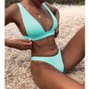 Women Sexy Solid Color Bikini Deep V Neck Bikini Set New Triangle Swimsuit Backless Swimwear Vacation Beachwear Bathing Suit