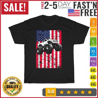 Monster Truck American Flag Racing USA Patriotic Vintage T Shirt Mens Womens Tees Top Men Women NEW