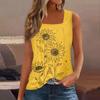 Square Collar Tank Top Women Print Tank Tee Casual Loose Fit Sleeveless Shirt