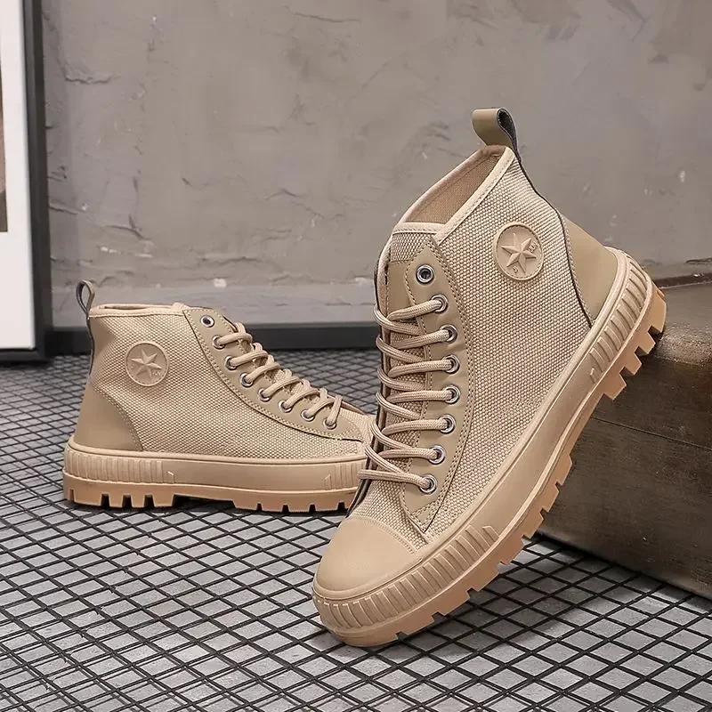 Boots for Men Ankle Retro Canvas Booties Man Shoes Short Barrel Hot Selling Vintage Non Slip Footwear Offers Cheap Fashion New