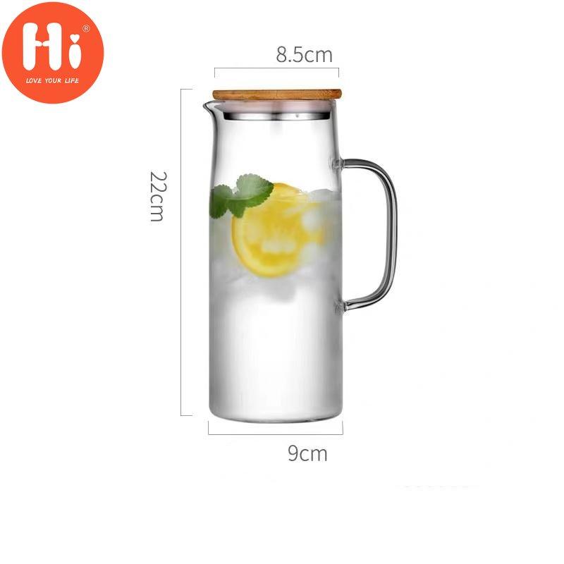 Hi Nordic Creative Transparent Glass Water Bottle Juice Jug High Capacity Heatable Tea Pot Kettle Heat-Resistant Leak-Proof Carafe