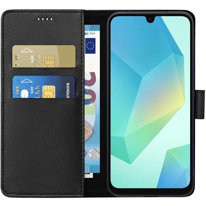 Coque pour Samsung Galaxy A16 4G / A16 5G - Portefeuille Noir Rabat Clapet Aimanté Rangement Cartes Phonillico®