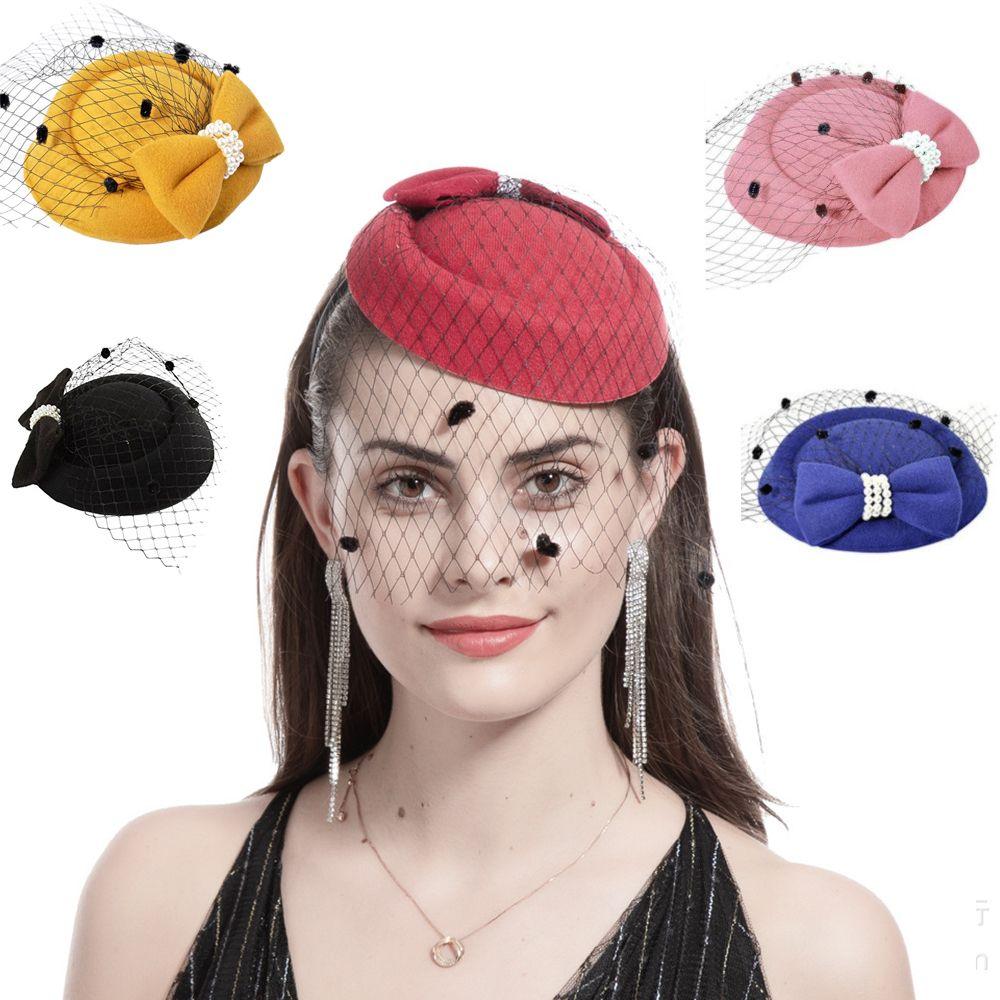Hats Retro Hairclip Bowknot Veil Bridal Headdress Womens Vintage Hat Fascinator Hair Pillbox Hat