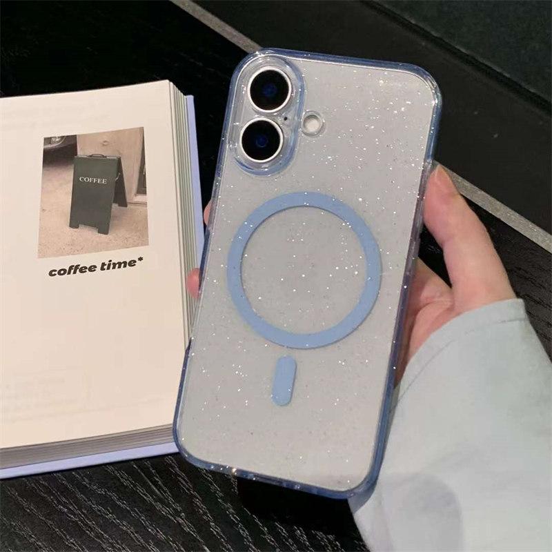 Роскошный прозрачный блестящий мягкий чехол для iPhone 16 15 Plus 14 13 Pro Max для беспроводной зарядки Magsafe, магнитный силиконовый чехол