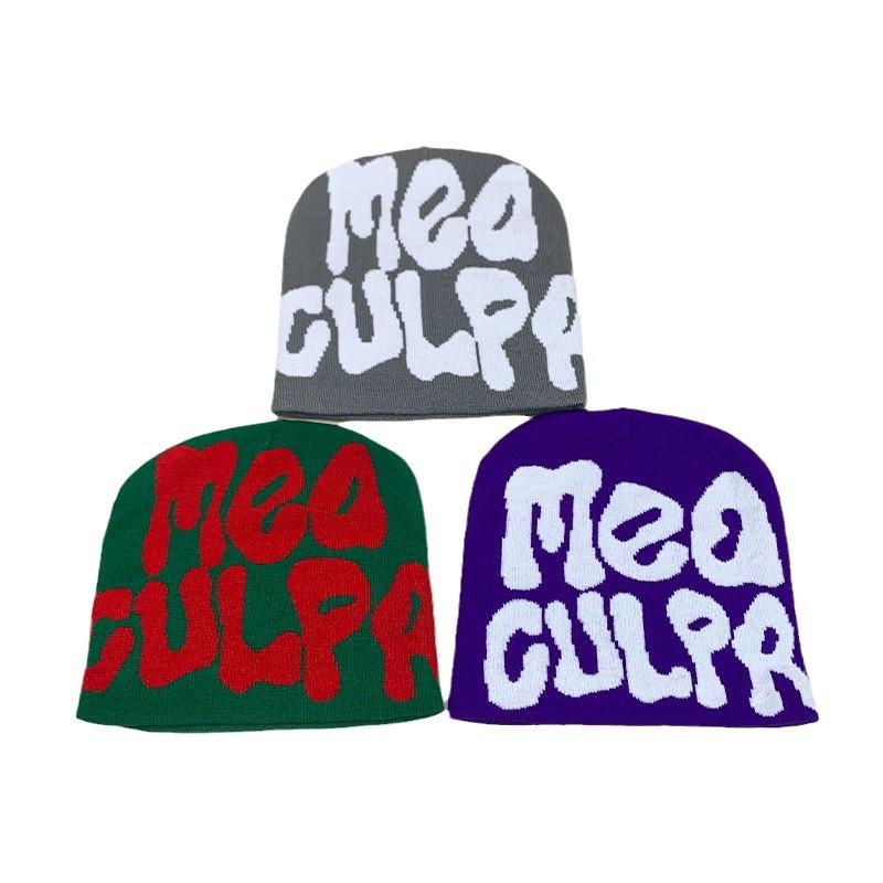 Cross-Border Wind Letter Jacquard Knitted Hat For Men And Women, Warm Contrasting Color, Hip-Hop Street Pullover Hat