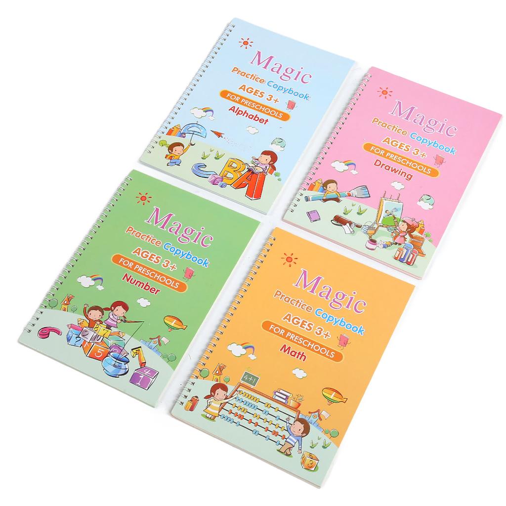 4 упаковки тетрадей для практики детей с автоматическим выцветанием чернил 3D-рифленая тетрадь для практики письма для дошкольников 