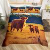 Пододеяльник с изображением коровы в горной местности, геометрический деревянный комплект постельного белья в деревенском стиле с цветами, покрывало для одеяла с изображением коровы