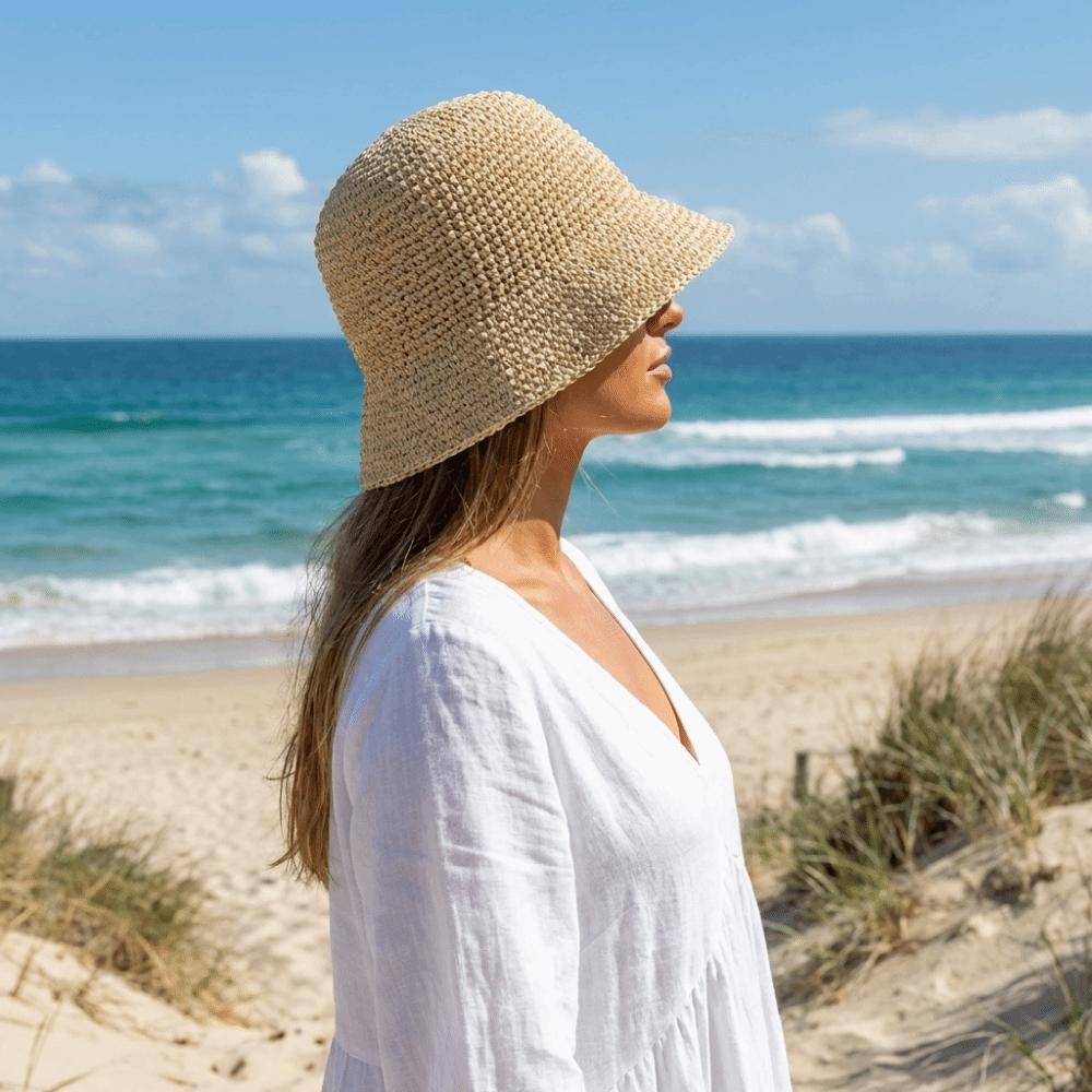 Woven Straw Fisherman Hat Solid Color Bucket Hat Casual Women Sun Hat Summer